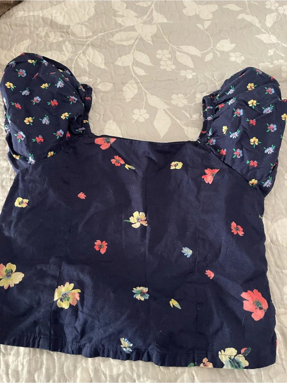 GAP Navy Floral Smocked Waist Top